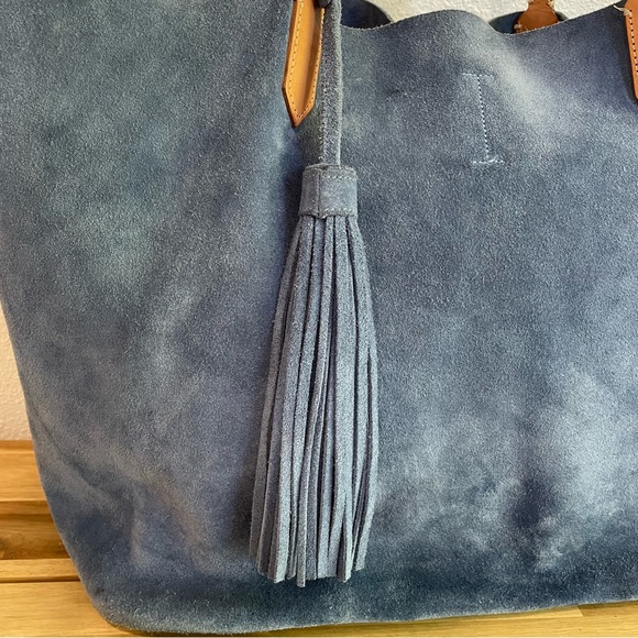Ala Pilar Blue Suede Leather Tote Large - Picture 5 of 16